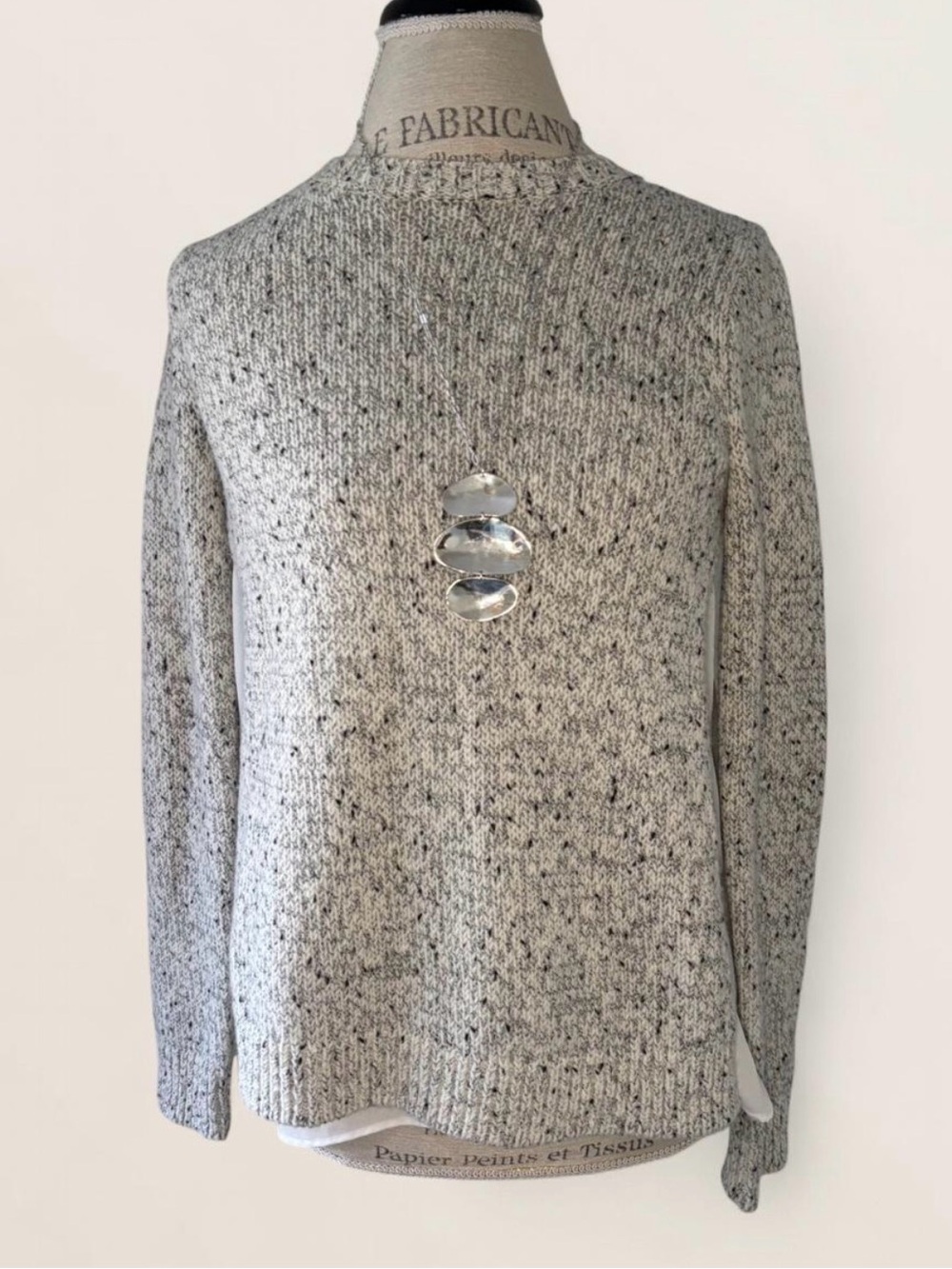 Club Monaco Women’s Layered Hem Grey Speckled Crewneck Sweater - Size XS